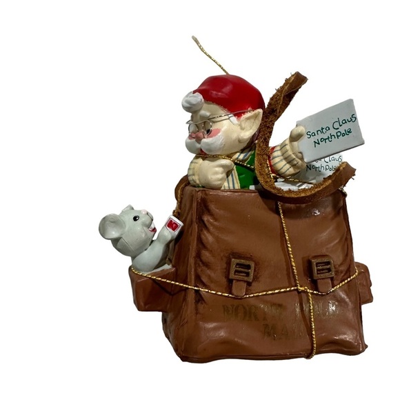 1988 Enesco Santa and Mouse Christmas Hanging Ornament NORTH POLE DEADLINE - Picture 10 of 11